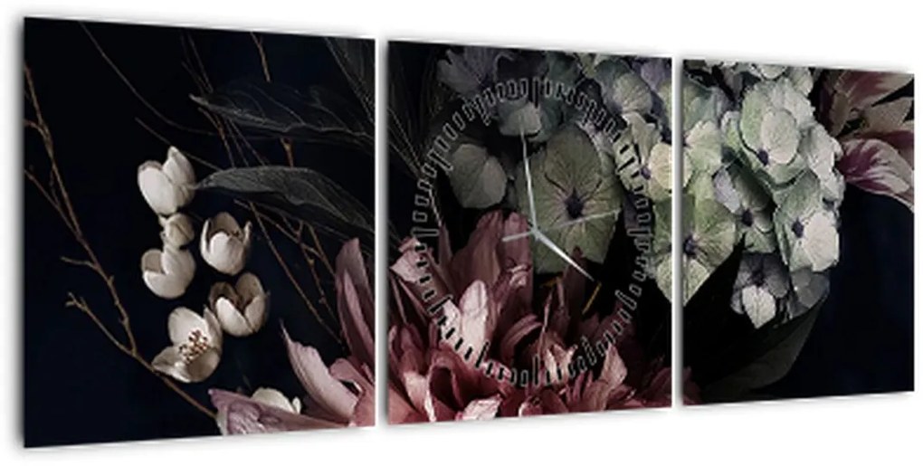 Tablou cu buchet (cu ceas) (90x30 cm)