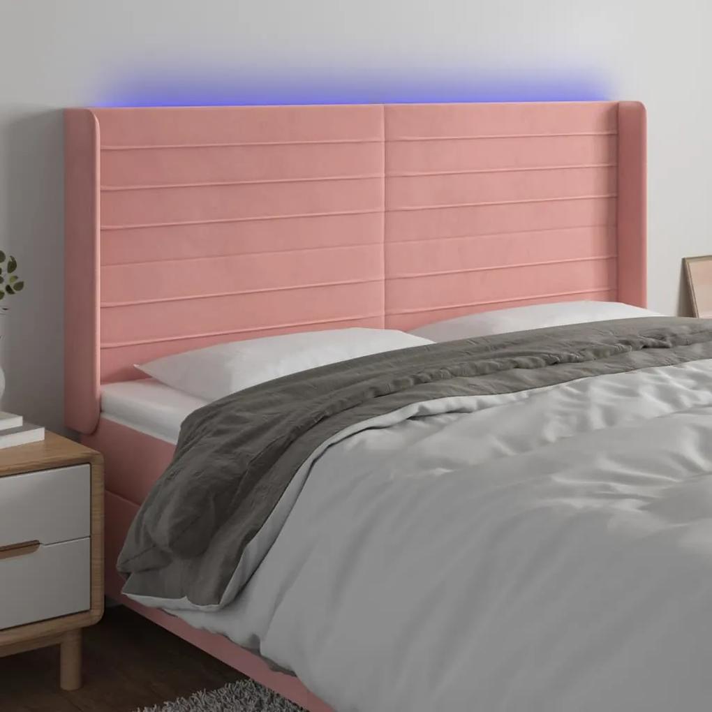 3124247 vidaXL Tăblie de pat cu LED, roz, 163x16x118/128 cm, catifea