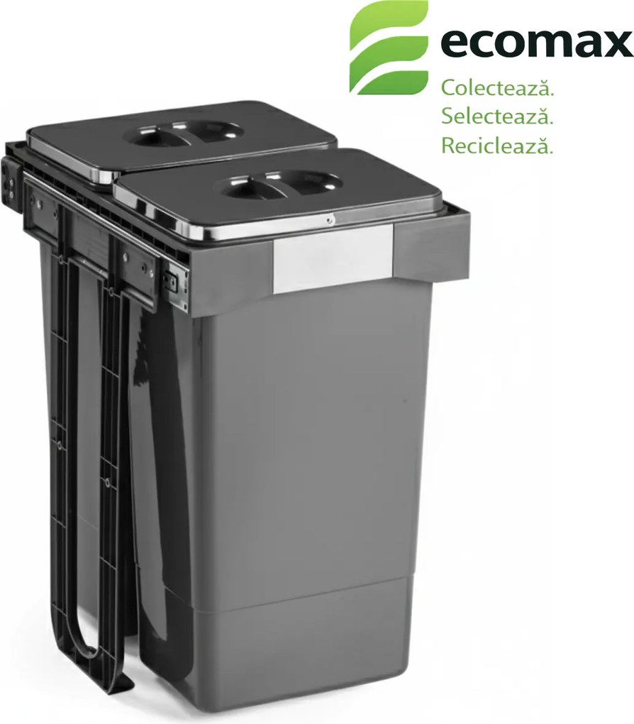 Cos gunoi incorporabil Ecomax Free Jazz 40, colectare selectiva, gri antracit, 2 x 26 l Polipropilena, 400 mm, L:320 mm; l:470 m; H:545 mm, Gri
