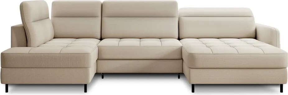 Colțar bej extensibil/cu spațiu de depozitare cu tapițerie din catifea (cu colț pe partea stângă/în formă de "U") Berrto – ELTAP