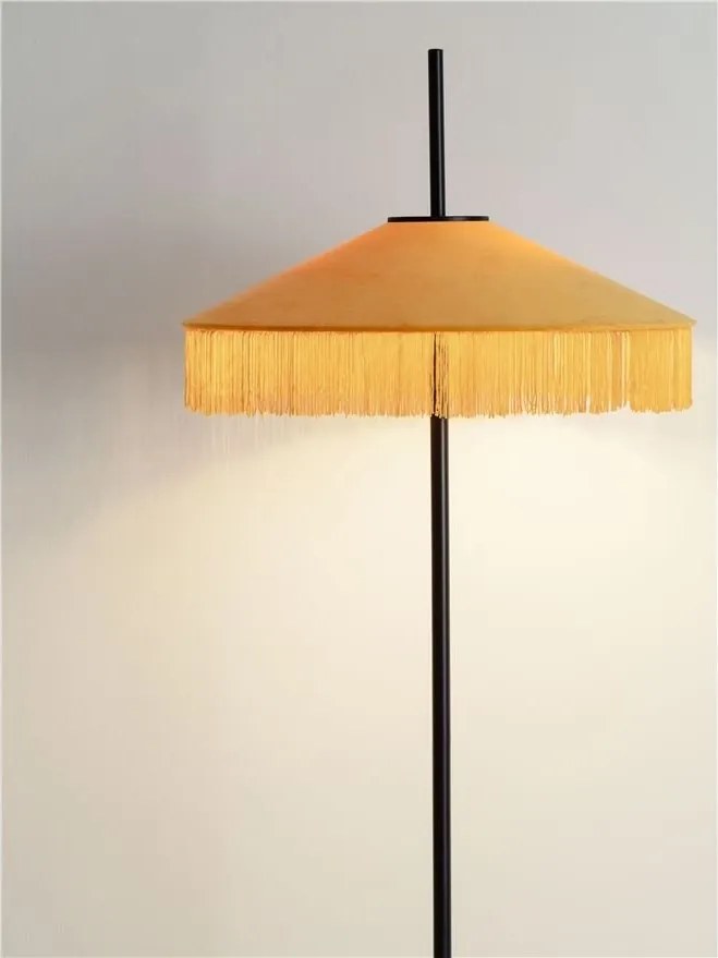 Lampadar cu abajur din catifea si franjuri galben mustar VELVY