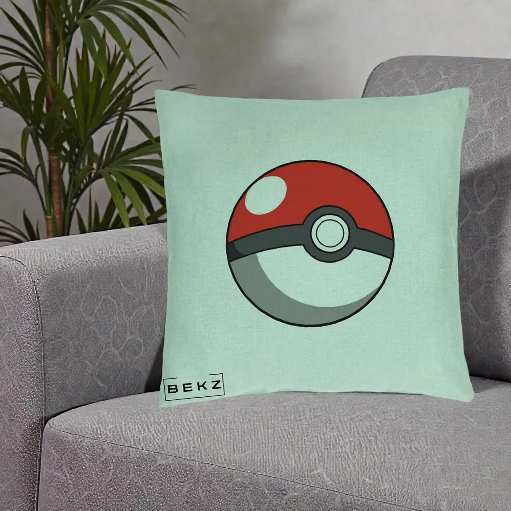 Perna Personalizata Pokeball Rosie, 40x40 cm, Verde Menta, Husa Detasabila, Perna Inclusa, BEKZ®