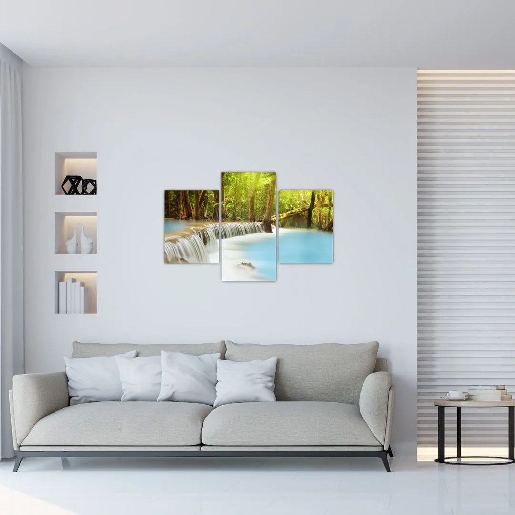 Tablou cu cascada Huai Mae Kamin în pădure (90x60 cm)