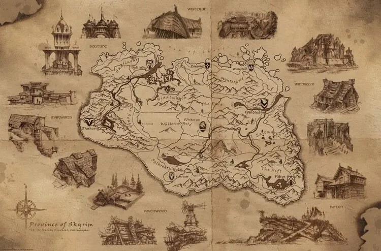 Poster The Elder Scrolls V: Skyrim - Illustrated Map