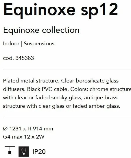 Lustra cu 12 surse de lumina EQUINOXE SP12 antique brass/ faded amber
