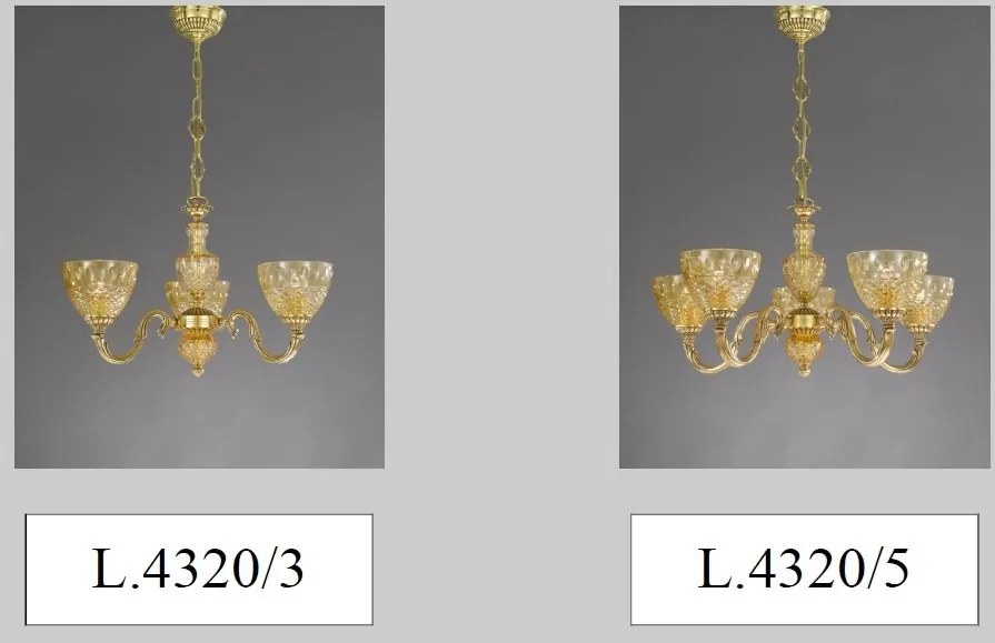 Candelabru 5 brate design italian din alama si sticla chihlimbar 4320