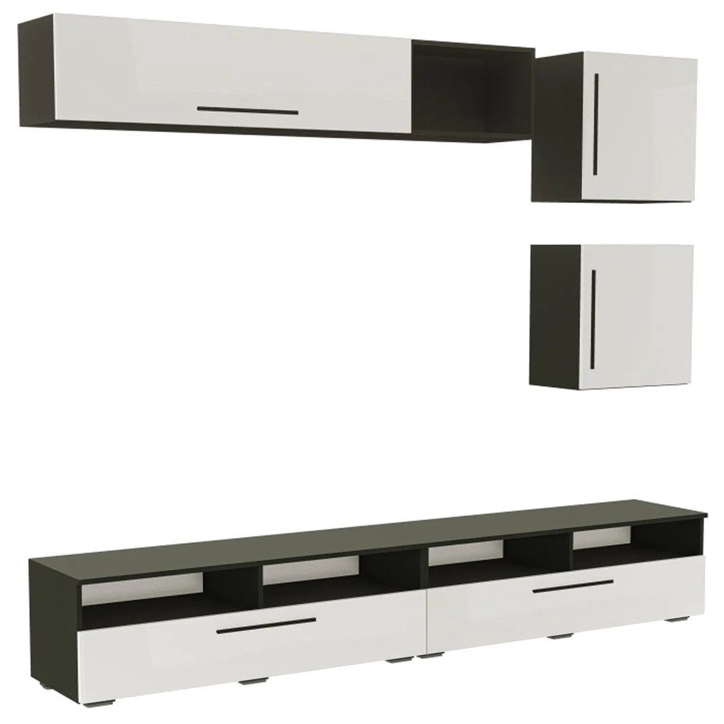 Living haaus Haga V15, Alb Lucios/Negru, MDF, L 240 cm