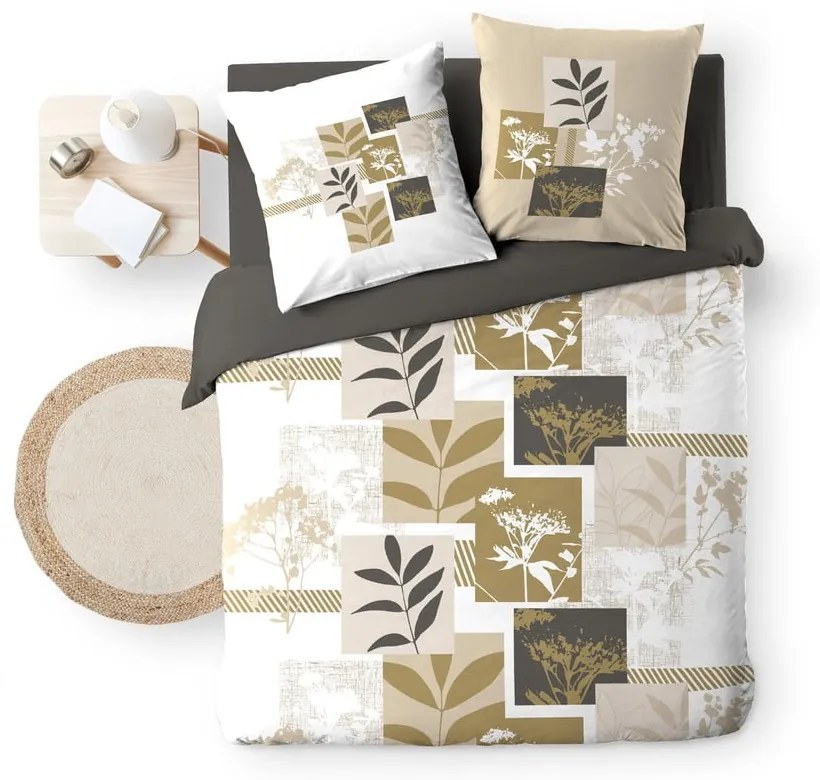 Lenjerie de pat albă-maro din bumbac pentru pat dublu, extinsă 240x220 cm Utopia – douceur d'intérieur