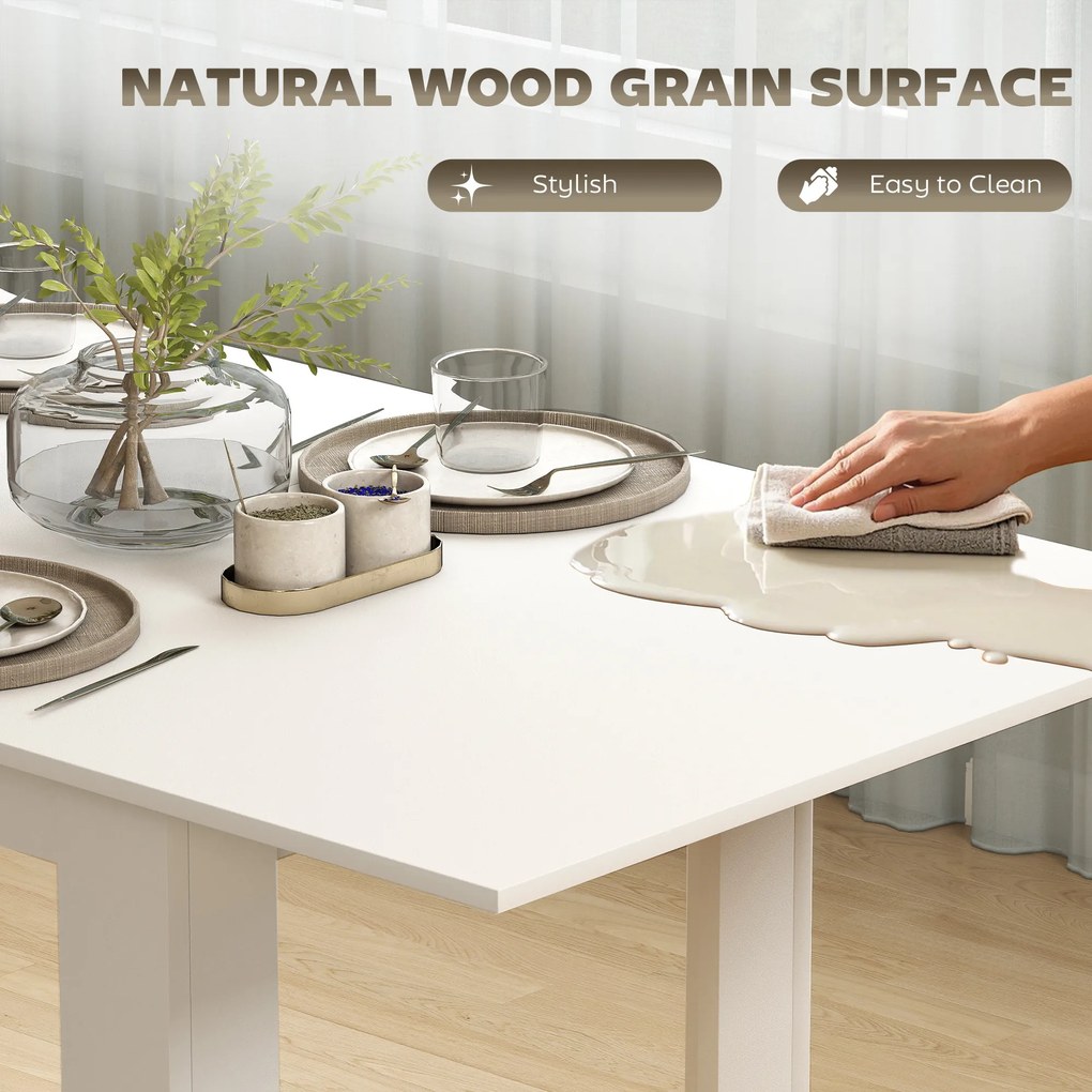 HOMCOM Masă extensibilă 140-180x80cm, albă, pentru 6-8 persoane, pentru spații mici | Aosom Romania