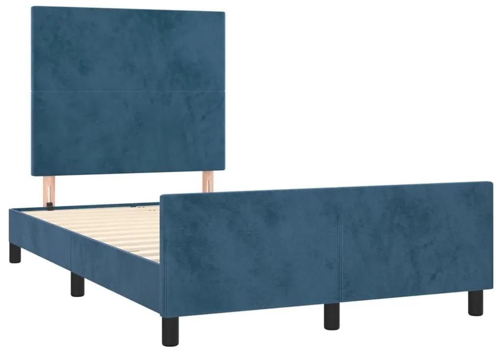 3270570 vidaXL Cadru de pat cu tăblie, albastru închis, 120x190 cm, catifea