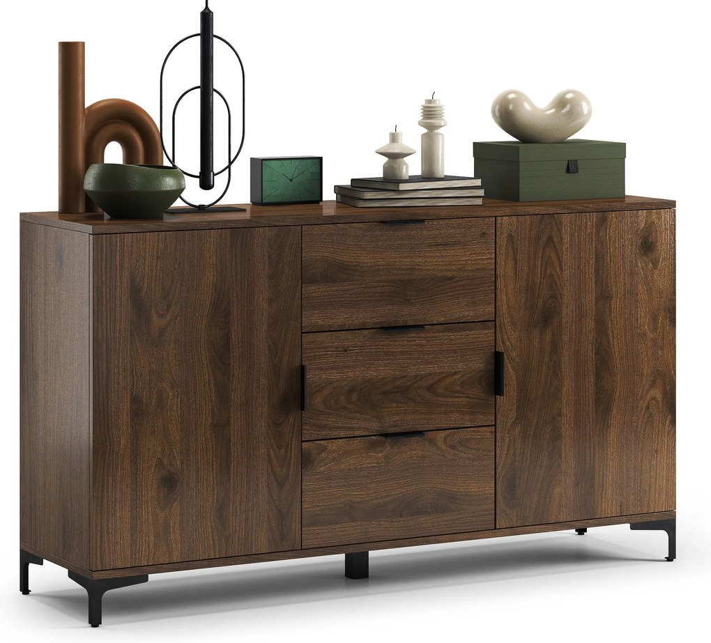 Mazzoni Comodă LANA K-150S Nuc Elegant - DULAP VERTICAL CU 2 UȘI CU SERTARE