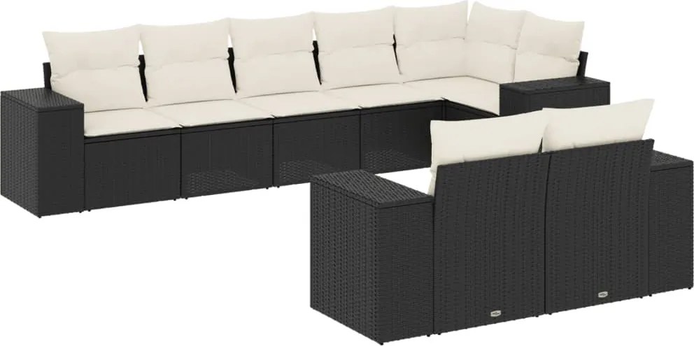 vidaXL Set mobilier de grădină cu perne, 8 piese, negru, poliratan