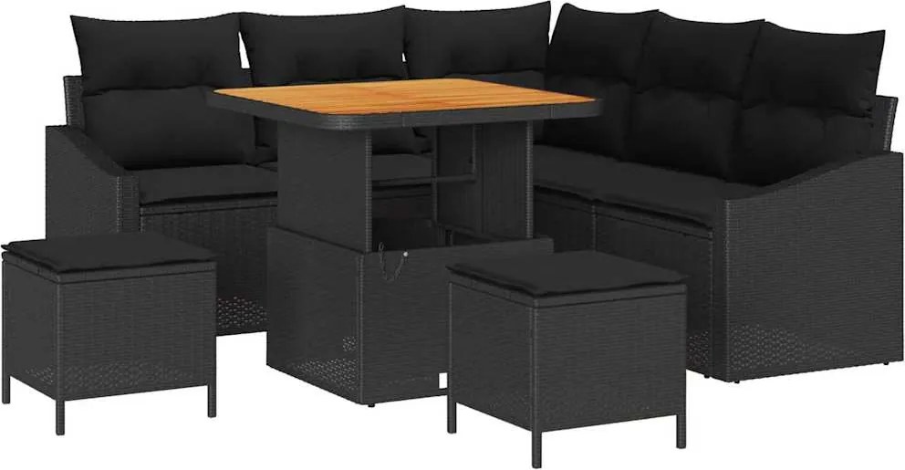 vidaXL Set de canapele pentru grădină cu pernă 8 pcs Negru poliratan