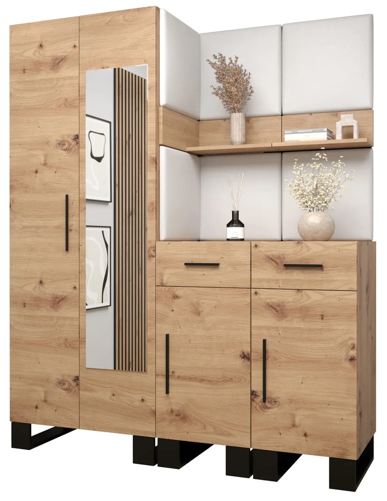 Set mobilier pentru hol Amanda 15 (Stejar artisan + Alb). 1085990