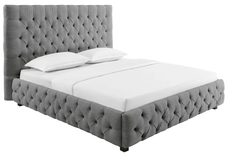 Pat elegant tapitat cu tesatura gri, PARIS CHESTERFIELD 180x200cm