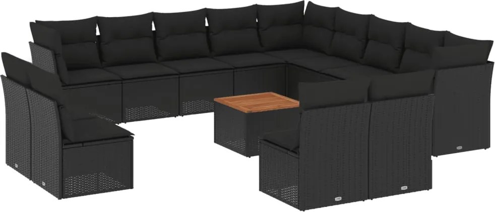 vidaXL Set mobilier de grădină cu perne, 14 piese, negru, poliratan