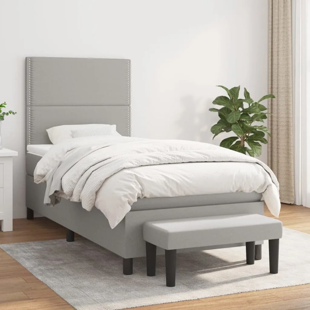 vidaXL Pat box spring cu saltea, gri deschis, 80x200 cm, textil
