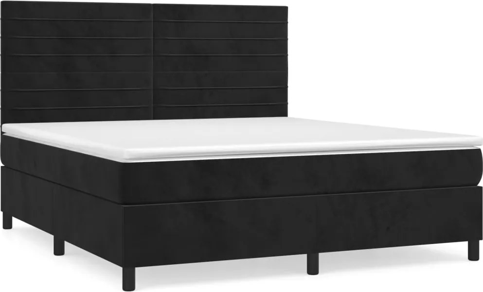 vidaXL Pat box spring cu saltea, negru, 180x200 cm, catifea