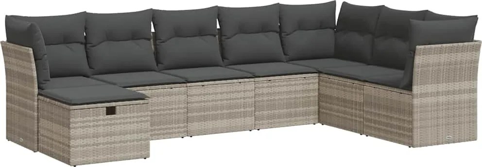 vidaXL Set mobilier de grădină cu perne, 8 piese gri deschis poliratan