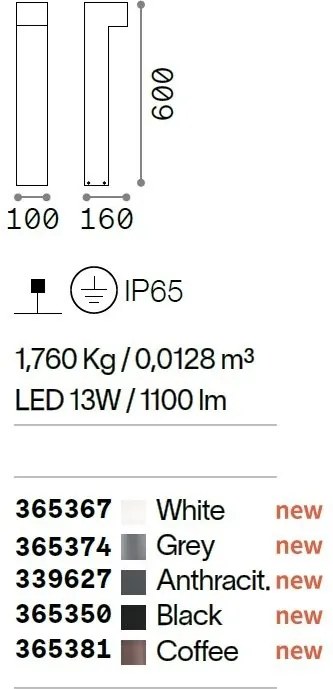 Stalp LED iluminat exterior IP65 SIRIO LED PT1 H60 COFFEE
