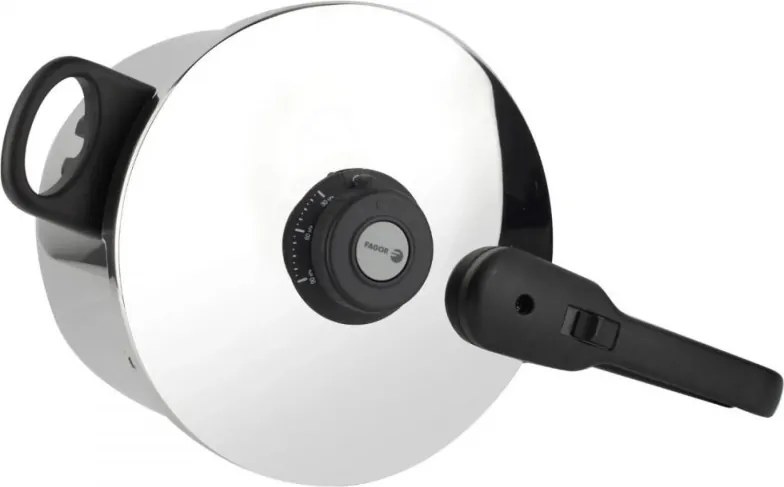 Oală sub presiune Fagor Dual Xpress 8 L, 30–90 kPa, 22 cm, 5 sisteme de protecție, fund cu 3 straturi, oțel inoxidabil 18/10, compatibilă cu plitele cu inducție, argintie