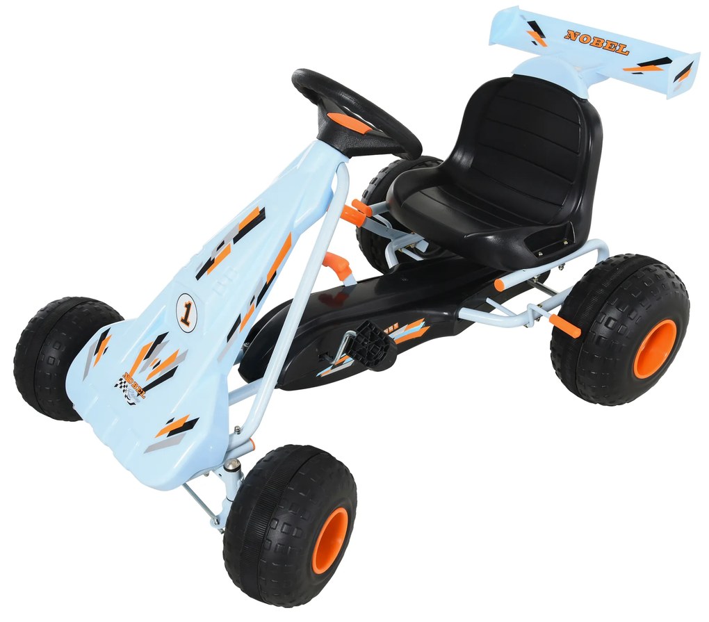 HOMCOM Go-Kart cu pedale și frână manuală, scaun reglabil, pedală, marsarier, kart cu lanț, vehicul pentru copii, jucărie auto-pedalier pentru copii de la 3 ani Albastru deschis | Aosom Romania