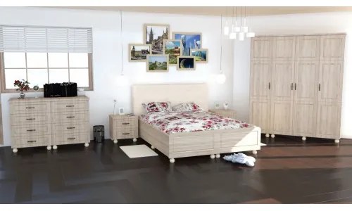 Dormitor Dynasty MDF Sonoma cu pat pentru saltea 160x200 cm