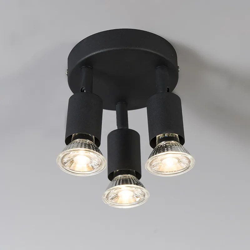 Spotlight industrial negru inclinabil rotund cu 3 lumini - Jeany