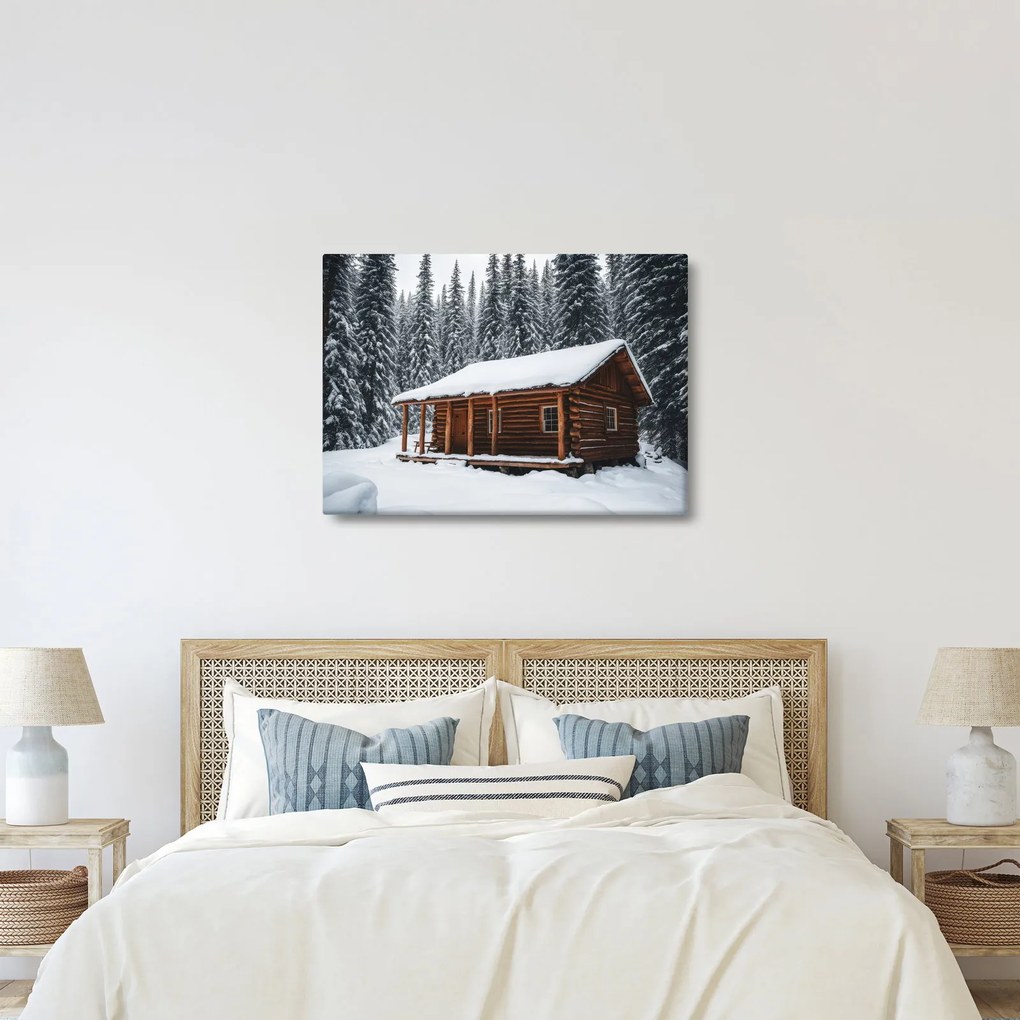 Tablou - Cabană acoperită de zăpadă (70x50 cm)