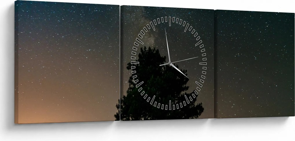 Tablou cu cerul nocturn și copaci (cu ceas) (90x30 cm)