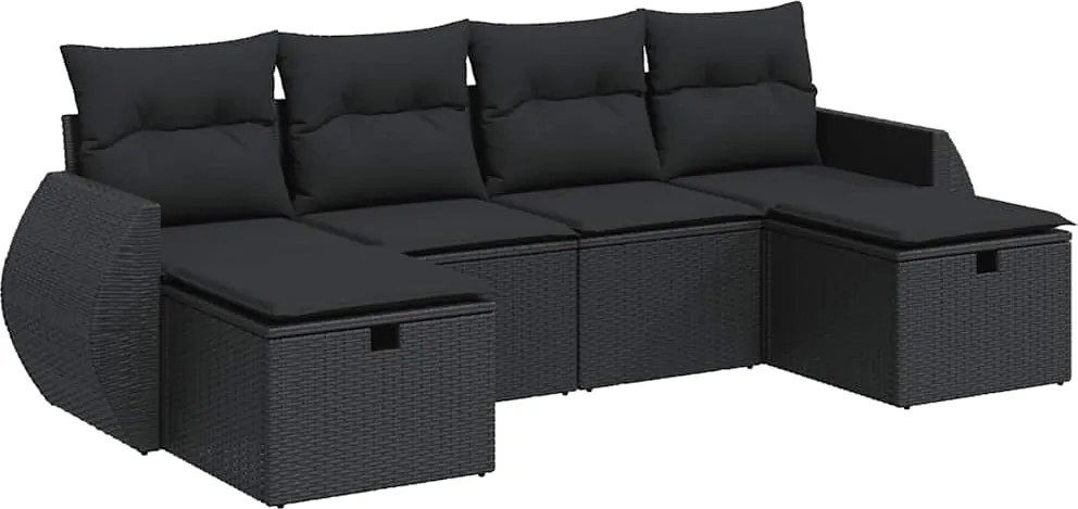 vidaXL Set mobilier de grădină cu perne, 6 piese, negru, poliratan