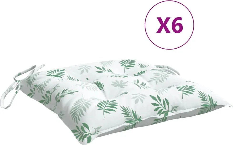 vidaXL Perne de scaun, 6 buc., 40x40x7 cm, textil, model frunze