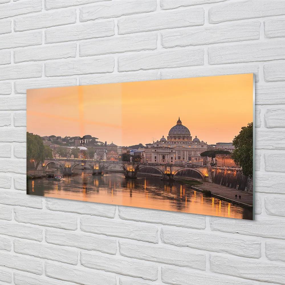 Tablouri acrilice râu Roma Sunset poduri clădiri
