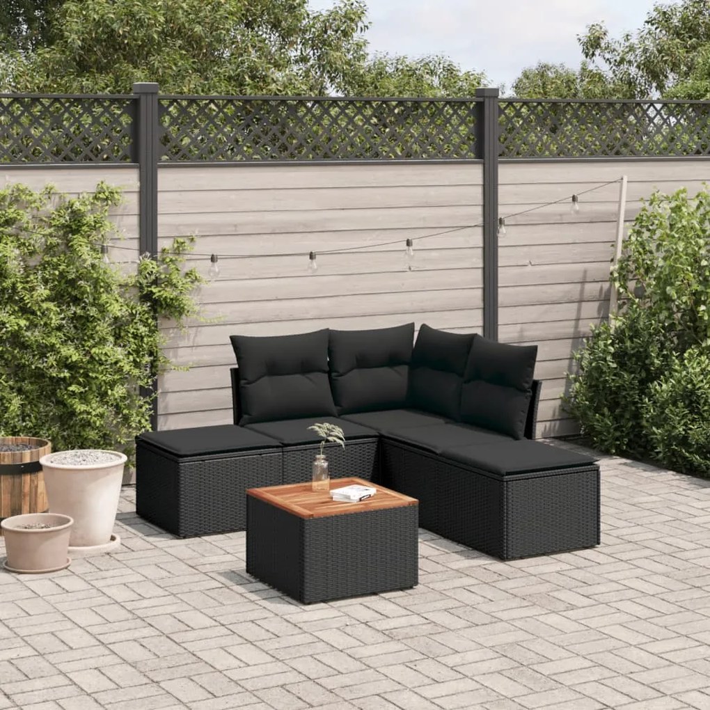 3255999 vidaXL Set mobilier de grădină cu perne, 6 piese, negru, poliratan