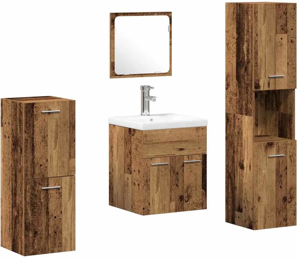 vidaXL Set de mobilier pentru baie 4 pcs Lemn Vechi Lemn compozit