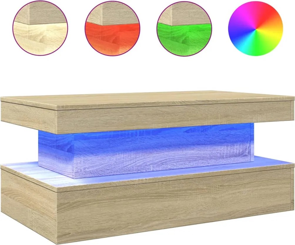 vidaXL Măsuță de cafea cu lumini LED, stejar sonoma, 90x50x40 cm