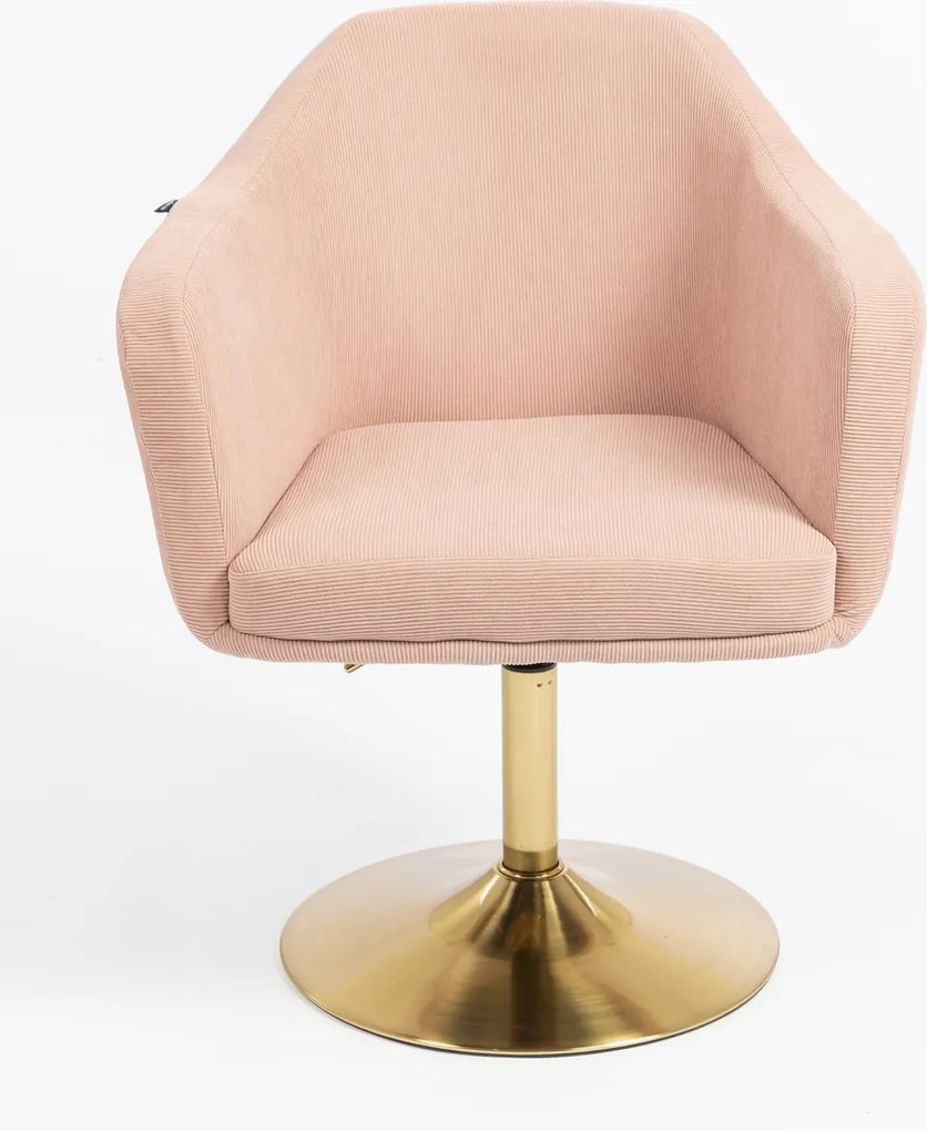 HR832N Scaun Catifea Reiată Premium culoare Roz prăfuit Litchi cu Bază Aurie