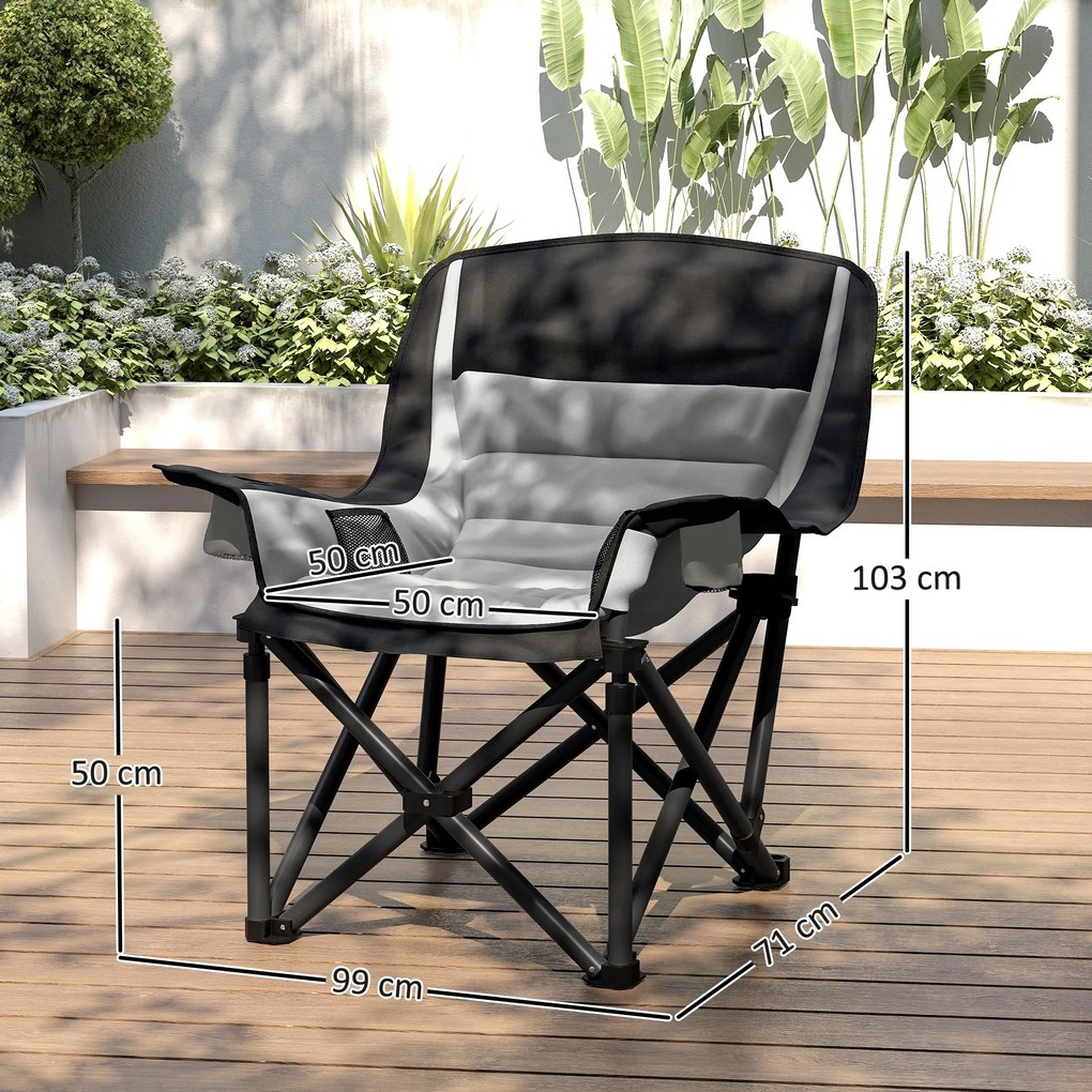 Outsunny Scaun de Camping Pliabil cu 2 Suporturi pentru Pahare și Buzunare Laterale, 99x71x103 cm, Gri | Aosom Romania