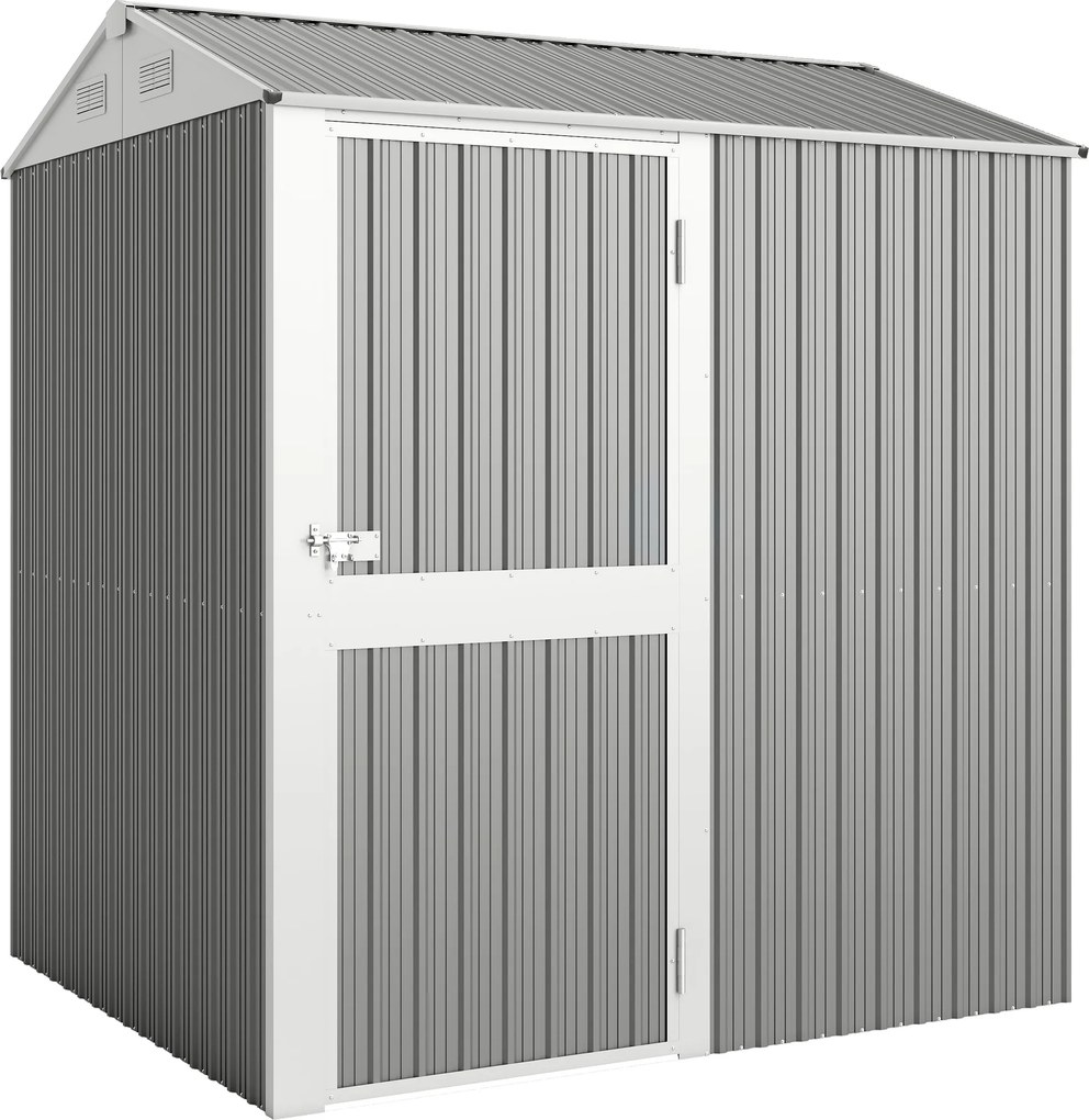 Outsunny Depozit de Grădină Înalt de 3.51m² din Oțel Galvanizat cu Guri de Ventilație, Căsuță de Grădină cu Ușă Blocabilă, Acoperiș Înclinat, Mănuși, Depozit pentru Unelte, 209x177x236 cm, Argintiu Gri | Aosom Romania
