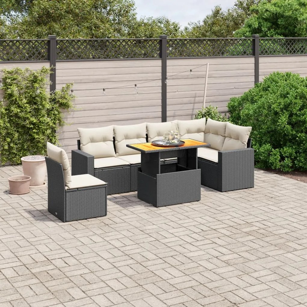 vidaXL Set canapele de grădină cu perne, 7 piese, negru, poliratan