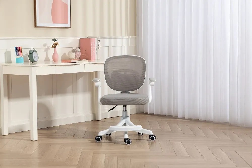 Scaun ergonomic pentru copii, suport lombar, suport picioare reglabil, rotativ, Gri