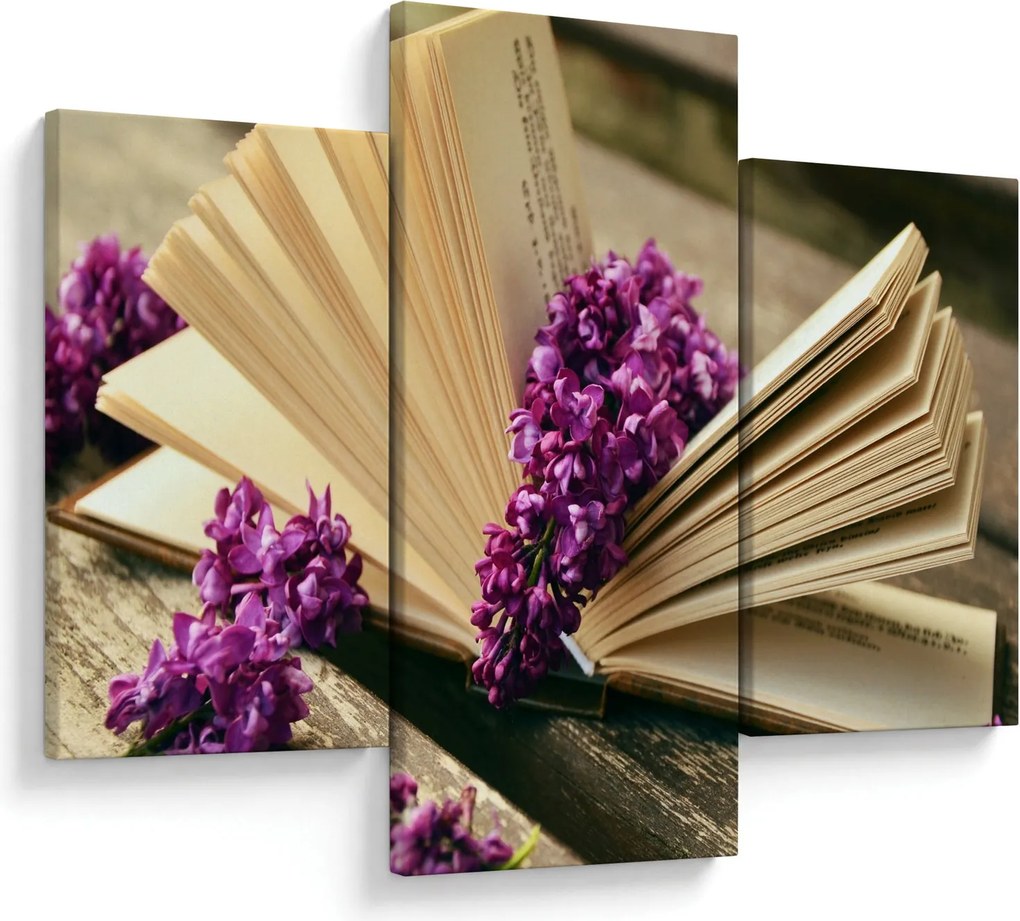 Tablou cu carte și floare violetă (90x60 cm)