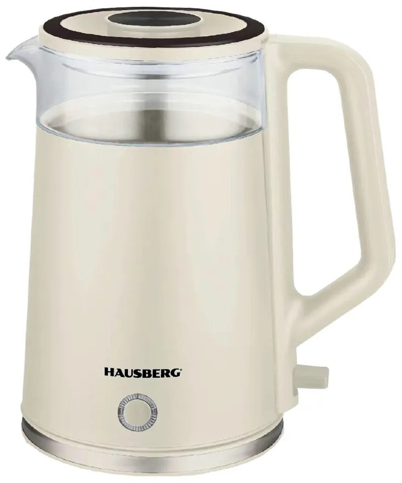 Cana fierbator HAUSBERG HB-3619BJ, 1800W, capacitate 1.8L, Anti-uscare, Oprire automata, Material sticla + plastic Bej