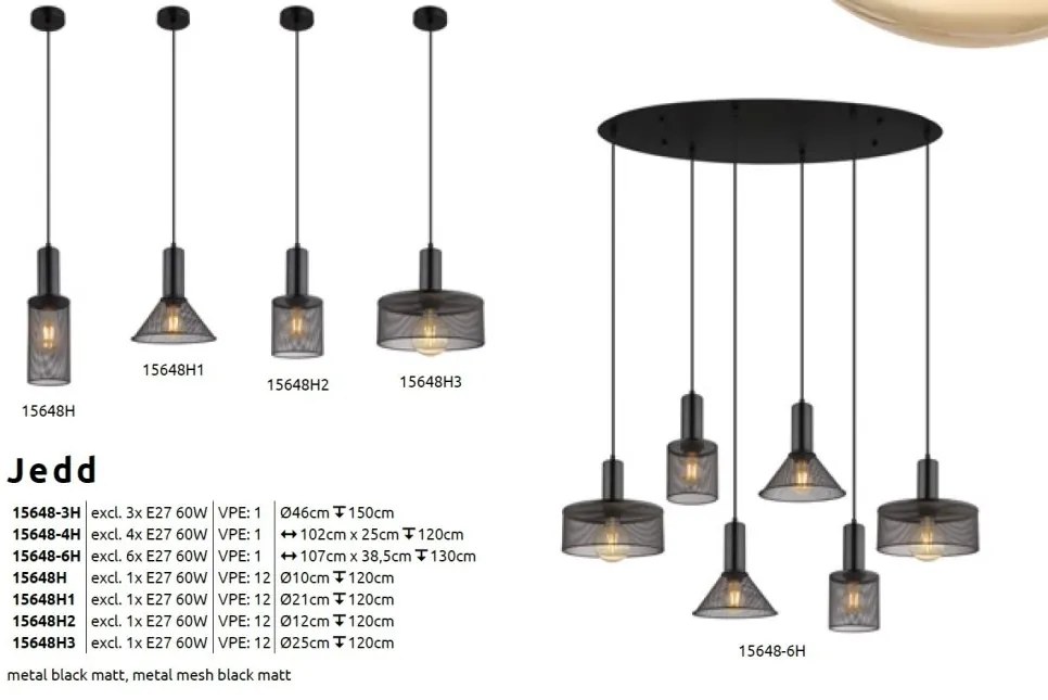 Lustra 6L design industrial JEDD negru
