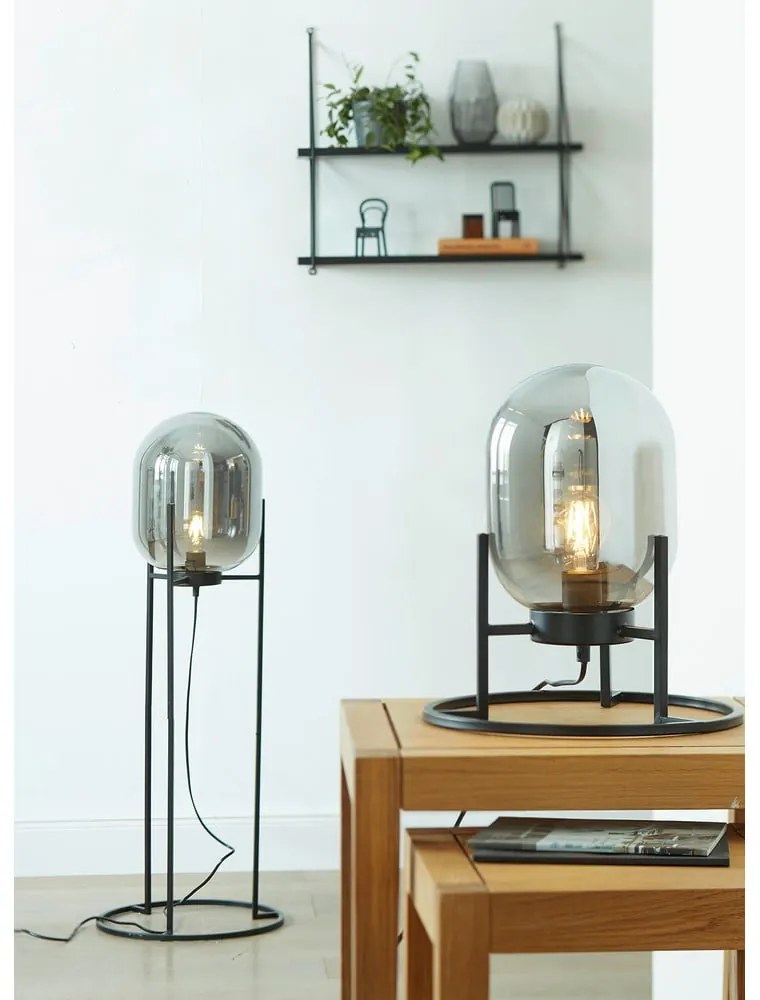 Veioză neagră cu abajur din sticlă (înălțime 34 cm) Regi – Fischer &amp; Honsel