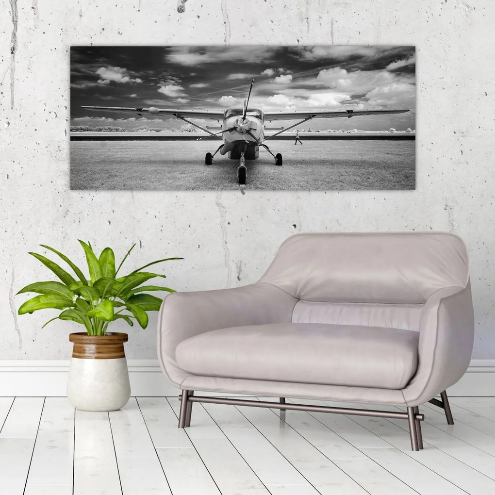 Tablou - Avion alb-negru și alb-negru (120x50 cm)