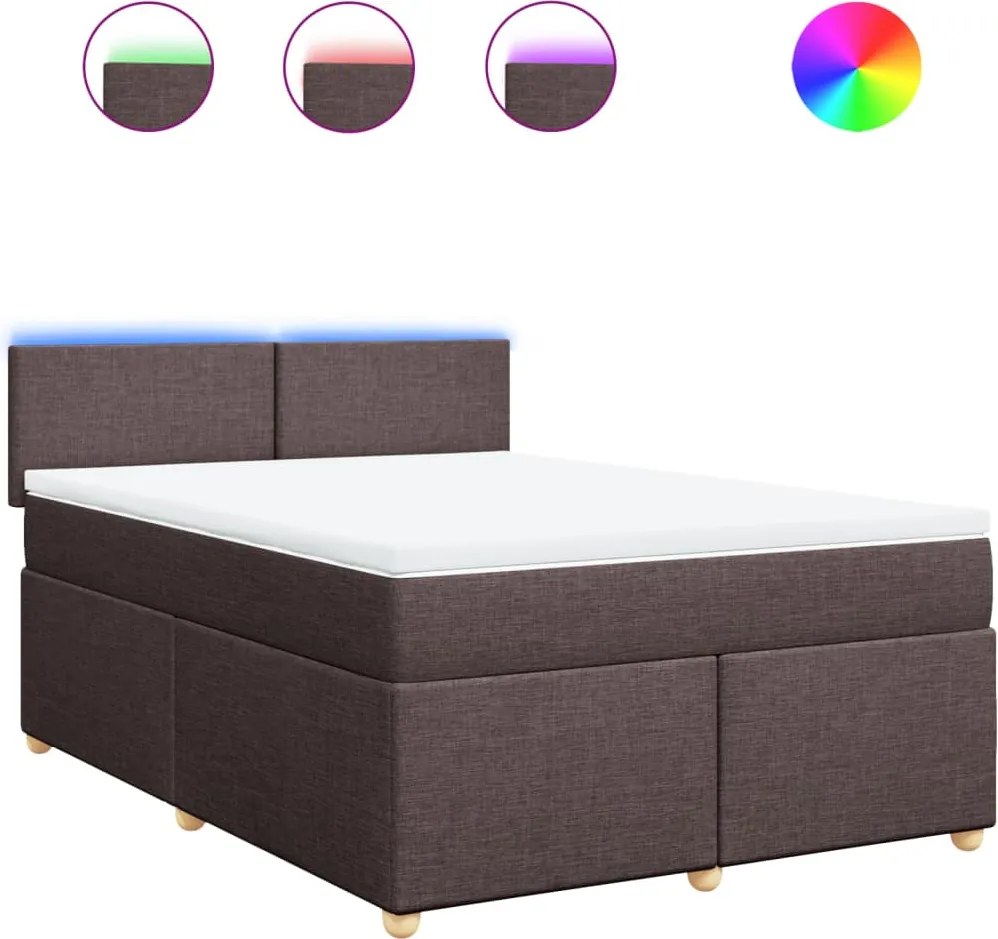 vidaXL Pat box spring cu saltea, maro închis, 160x200 cm, textil