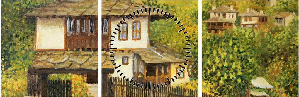 Tablou - Cabane în timpul verii (cu ceas) (90x30 cm)