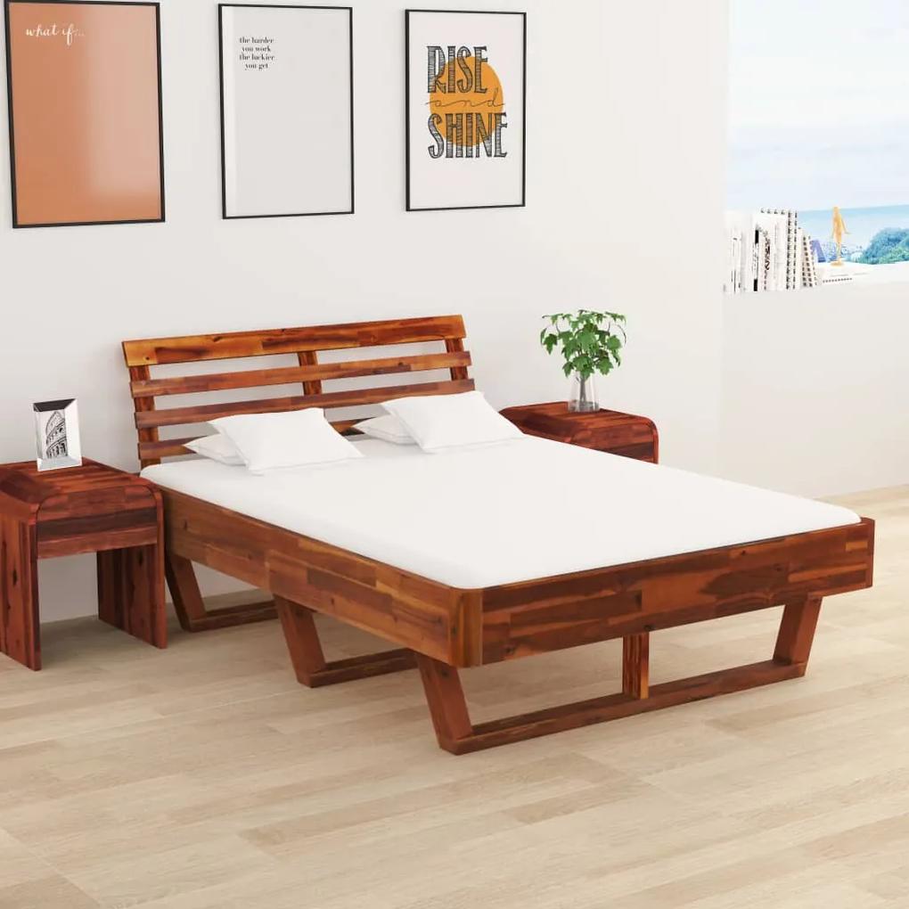 Cadru de pat cu 2 noptiere, 140 x 200 cm, lemn masiv de acacia