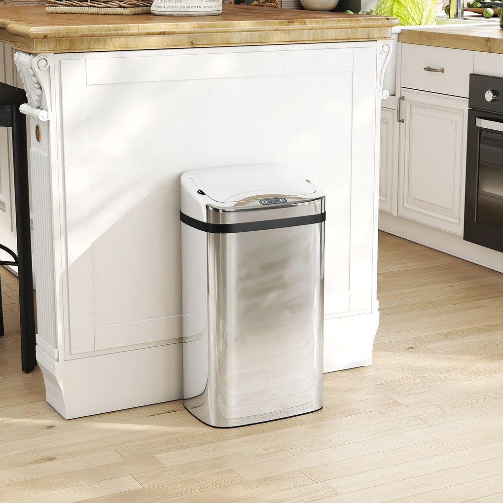 HOMCOM Cos de gunoi cu senzor 50L inox elegant | Aosom Romania